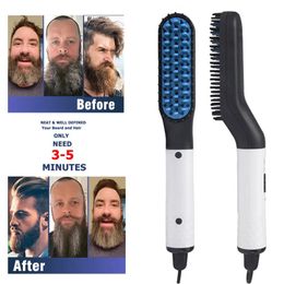 Hair Straighteners Beard Straightener for Men Faster Heated Ionic Technology Straightening Comb Electric Portable Mens Styling Brush 231020