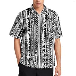 Men's Casual Shirts Tribal Print Blouses Male Black And White Stripe Hawaiian Short Sleeve Graphic Vintage Oversize Beach Shirt Gift