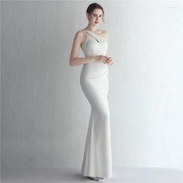 Party Dresses Formal Satin One Shoulder Evening Dress DongCMY Elegant Plus Size Vestidos Prom Robes Soirees White Colour Fashion Maxi Gown