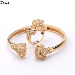 Donia Jewellery luxury bangle European and American fashion exaggerated classic double panther head inlaid zircon bracelet set desig218S