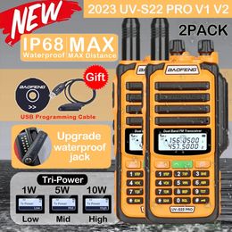 Walkie Talkie 2PACK BAOFENG UV S22 Pro V2 Waterproof High Power Dual Band CB Radio Type C Charger Long Range Ham Two Way 231019