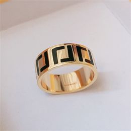 Designer F Ring For Women Extravagant Enamel Hollow Golden Stainless Steel Black Letter Rings Women Men Wedding Jewellery Lady Party Gifts