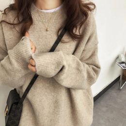 Womens Knits Tees Vintage Women Solid Sweaters Autumn Winter O Neck Long Sleeve Pullovers Tops Korean Fashion Soft Thick Oversized Knitted Sweater 231019