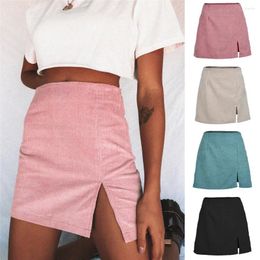 Skirts Autumn Winter 2023 Ins Net Red High Waist Women's Clothes Corduroy Half-length Skirt Pure Colour Vent A Short Girl