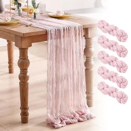 Table Runner 5PCS PinK Semi-Sheer Gauze Wedding Table Runner Vintage Cheesecloth Dining Party Christmas Banquets Arches Cake Table Decor 231019