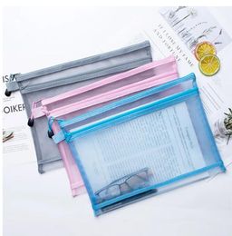 wholesale Two layers A4 file Bag Pencil Bags Simple Transparent Mesh Yarn Zipper Stationery Bag Student Large-capacity Pencil Pouch Document book storage bag