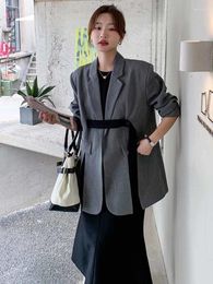 Women's Suits LANMREM Ribbon Slit Blazer Coats For Women Notched Long Sleeves Loose Fashion Clothing Office Lady Casual Korean Style 2R8135