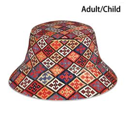 Berets Shahsavan Azerbaijan Northwest Persian Kilim Print Bucket Hat Sun Cap Vintage Rug Carpet Tribal Boho Bohemian Geometric