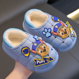 Barking team children's slippers Winter boys and girls warm cashmere bags with parent-child infants 1-3 years old 2 baby cotton shoes blue