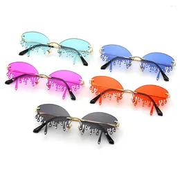 Sunglasses 1PC Unique Rimless Tears Shape Female Gafas Shades Diamond Crystal Eyewear Punk Sun Glasses Vintage UV400