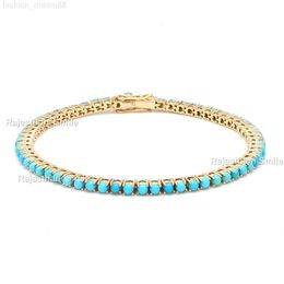 Natural Turquoise 14K solid yellow gold round cut gemstone tennis bracelet 2.5 mm stone size