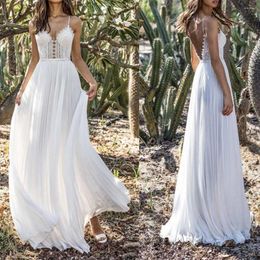 Casual Dresses Ladies Lace Maxi Dress Backless Deep V-Neck Sundress High Waist White Robes Evening Women For Wedding Vestido Para Mujer