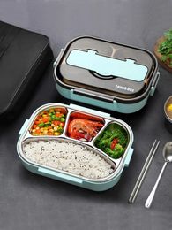 Bento Boxes 4 Grid Thermal Lunch Box Leakproof 304 Stainless Steel Microwave Boxs for Work Picnic Food Warm Keeping Storage 231019