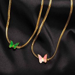 Chokers Temperament Butterfly Charm Necklaces For Women Jewellery Gold Colour Stainless Steel Link Chain Collar Gifts To Her Young Gi310V