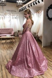 A Line Sparkle Long Evening Dress Party Dresses Prom Gowns Spaghetti Straps Women Elegant Party Gowns Custom Made