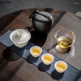 Teaware Sets Ceramic Tea Set Cover Bowl Glass Sea Teacup Teapot One Pot And Three Cups Outdoor Travel