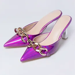 Slippers Gorgeous Fashion Sexy Slender High Heel Baotou Size 31-46 Women's Sandals Purple Silver For Date Party Wedding