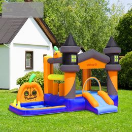 Decorações de Halloween fora da casa de salto inflável para crianças Insufláveis de abóbora para brincar ao ar livre Festa divertida Jumping Bouncer Combo com soprador de ar virola de poço de bola