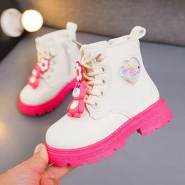 Boots Kids Girls Princess Shoes Autumn Children Cotton-padded Fashion Boots Candy Colour Cartoon Bear Ankle Boots for Girls 231019