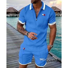 Plus Size 3XL Mens Designer Tracksuits 2023 Autumn Luxury Two Piece Set Printed Cotton Blend Polo T-shirt And Shorts Sports Suit