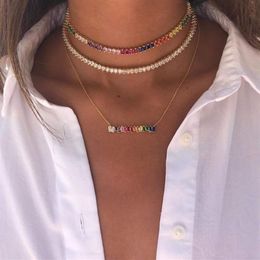 rainbow cz bar necklace simple classic fashion jewelry Gold plated colored cz minimal colorful cz necklaces261M