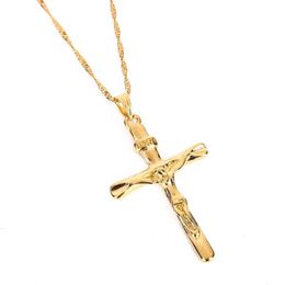 Men Cross Necklace Pendant Women Jesus Crucifix Gold Colour Jesus of Nazareth King of the Jews198t