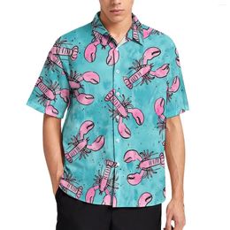 Men's Casual Shirts Lobsters Print Blouses Man Pink And Blue Summer Short Sleeve Graphic Stylish Oversize Vacation Shirt Gift Idea