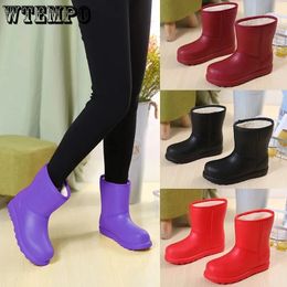 Boots WTEMPO Plush Snow Boots Non Slip Solid Warm Waterproof Rain Boots Women EVA Kitchen Laundry Work Soft Shoes Drop 231019