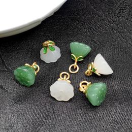 Pendant Necklaces 5pc Natural Jades Green lotus Flower Beads Accessories DIY Pendants Earrings Single Lap Bangles Woman's Fashion Jewellery 231020