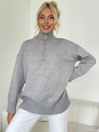 Women's Sweaters Knitted Sweater Turtleneck Zipper Thick Warm Winter Jumper Female Soft Classic Solid Khaki Blue White For Women