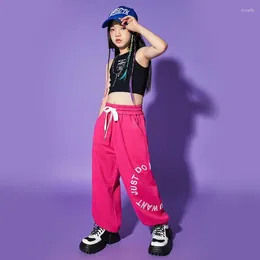 Stage Wear Kids Ballroom Outfits Hip Hop Clothing Crop Tank Vest Streetwear Pink Sweat Pants For Girl Jazz Dance Costume Rave Clothes
