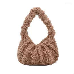 Evening Bags Winter Pleated Artificial Lamb Wool Shoulder Bag For Women 2023 Soft Warm Faux Fur Cloud Armpit Female Plush Tote Handbag