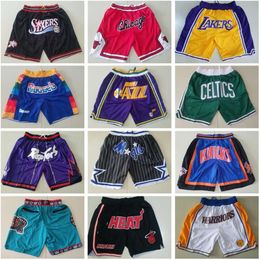 Team Basketball Just Don Short Sport Shorts HipPop Pants With Pocket Zipper Sweatpants Blue White Black Purple Team Men Stitch Size S-XXXL