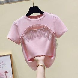 Women's T Shirts Streetwear Fashion Tassel Hollowed Out Top Female Tshirt Sexy Smock Short Sleeve T-shirts 2023 Summer Cropped Tees