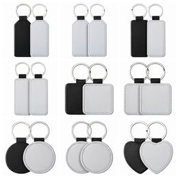 9 Styles Sublimation Key Chain Blank Pu Leather Keychains Hot Transfer Key Ring DIY Round Square Heart Shape Keyring Pendants