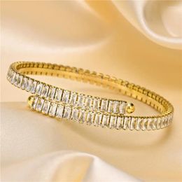 Bangle Modyle Bling CZ Stone Row Cuff Bracelets For Women Gold Colour Stainless Steel Shiny Dainty Girls Jewellery