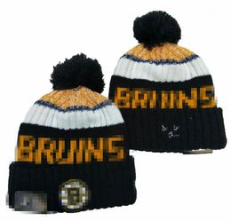 Men's Caps Hockey ball Hats BRUINS Beanie All 32 Teams Knitted Cuffed Pom BOSTON Beanies Striped Sideline Wool Warm USA College Sport Knit hats Cap For Women