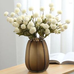 Decorative Flowers 5 Head Silk Dandelion Ball POM Artificial Flower Branch With Green Leaves DIY Family Wedding Decoration Valentine's Day