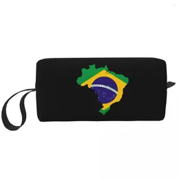 Cosmetic Bags Custom Brazil Map Flag Toiletry Bag For Women Brazilian Patriotic Makeup Organizer Lady Beauty Storage Dopp Kit Box