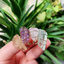 Cluster Rings Reiki Healing Stone Cuff Open Adjustable Ring Natural Fluorite Crystal Clear Quartz Citrines Amethysts For Women Wed209n