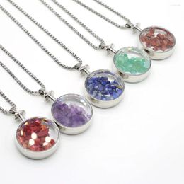 Pendant Necklaces Natural Stone Crushed Round Wishing Bottle Necklace Metal Chain For Women Charm Jewelry Couples Love Gift
