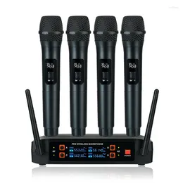 Microphones Wireless Microphone Professional Handheld 4 Channels UHF Dynamic Mic For Karaoke Wedding Party Band Stage EU Plug