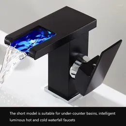 Bathroom Sink Faucets Washbasin Temperature Control Colour Change Cold And Waterfall LED Luminous Faucet