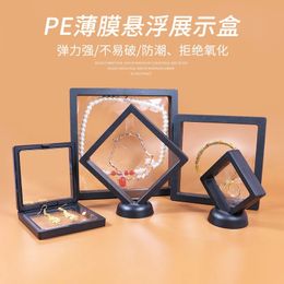 Jewelry Boxes PE Film Storage Box 3D Packaging Case Gemstone Free Stand Floating Frame Membrane Ring Earrings Necklace Display Holder 231019