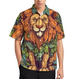 Men's Casual Shirts Lion Shirt Nature Style Cartoon Beach Loose Hawaiian Y2K Blouses Short-Sleeved Graphic Oversize Top