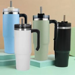 Mugs Stainless Steel Tumbler With Handle Durable Travel Mug With Straw And Lid Portable Thermal Coffee Tumbler Auto Accessories 231020