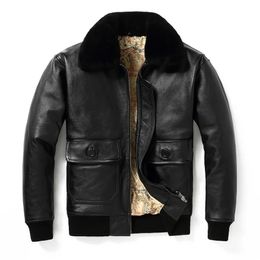 Men's Leather Faux Black Winter G1 Pilot Jacket Military Style Europe Size Map Lining Natural Thick Cowhide Aviation Genuine Coats 231020