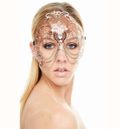 Phantom Metal Laser Cut Silver Gold Wedding Party Mask Women Chain Costume Venetian Filigree Black Cosplay Masquerade Mask9417067