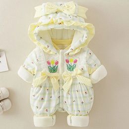 Rompers Winter Baby Girls Romper for born Thick Warm Print Jumpsuit Overall Toddler Girl Clothes Cotton Snowsuit Infant Baby Clothing 231020