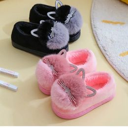 Slipper Kids Slippers Pink Furry Rabbit Ears Pattern Non-slip Baby Girl Slippers Kids Shoe Winter Warm Winter Children Cotton Shoes 231020